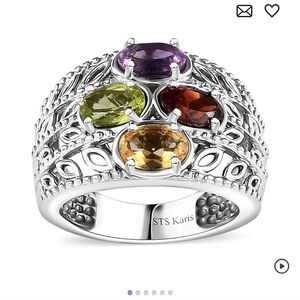 🆕️ SIZE 6 KARIS MULTI GEMSTONE RING IN PLATINUM BOND